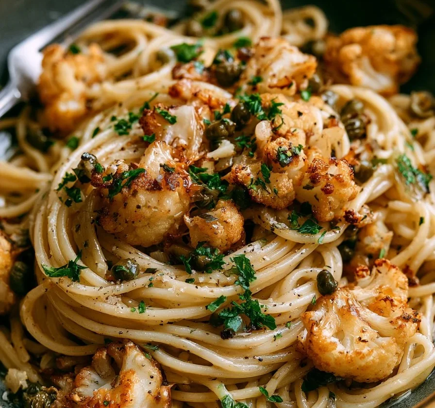 Spaghetti con cavolfiore arrostito e capperi per una cena sana