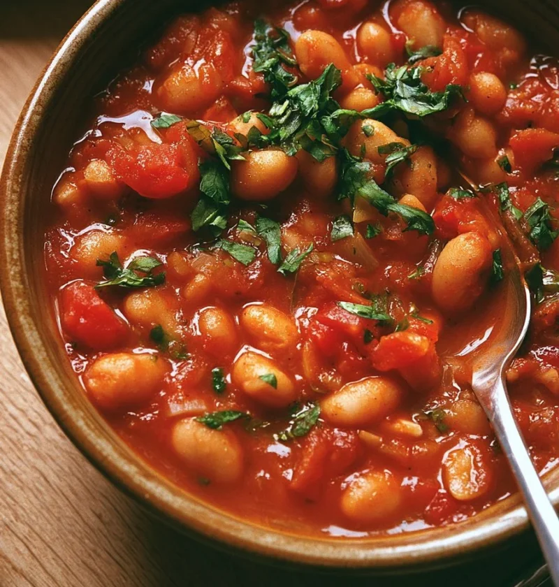 Stufato di pomodoro speziato con fagioli bianchi