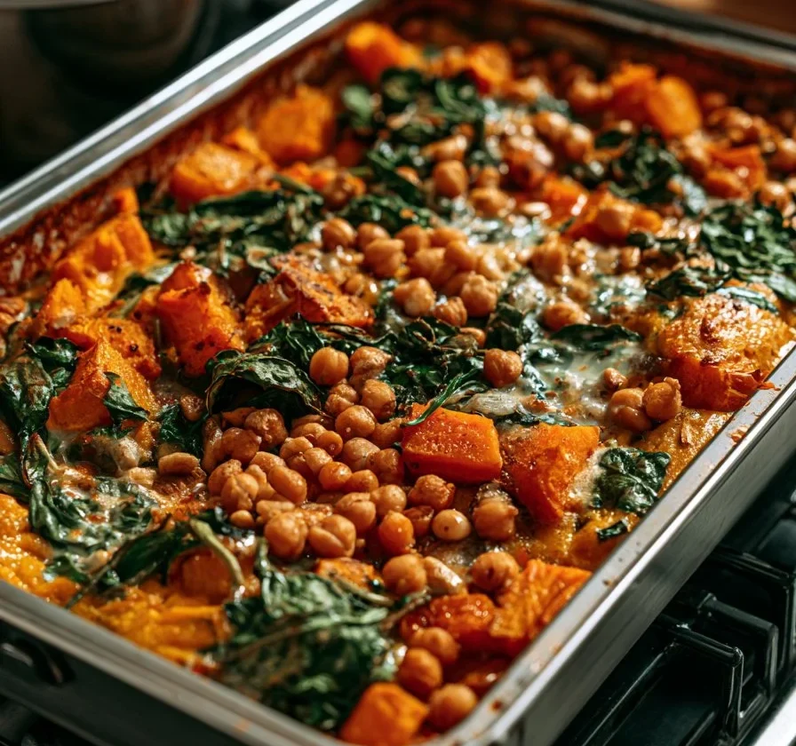 Torta da teglia con zucca, ceci e spinaci, un piatto sano e gustoso