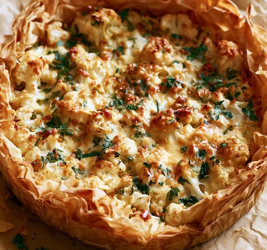 Fetta di Torta di Filo con Cavolfiore e Formaggio al Curry