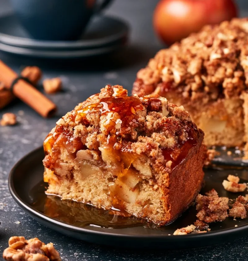 Torta di Mele e Acero con Sbriciolata alla Cannella su un piatto