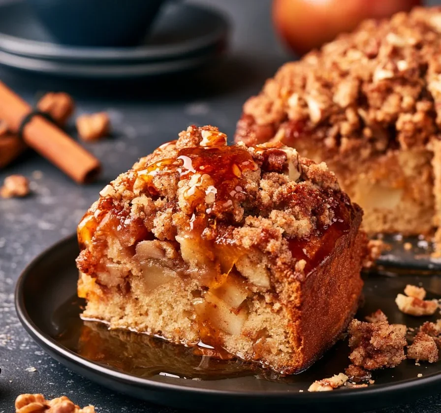 Torta di Mele e Acero con Sbriciolata alla Cannella su un piatto