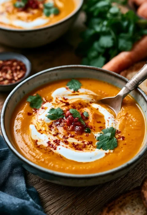 Zuppa di carote arrostite con tocco di harissa e yogurt