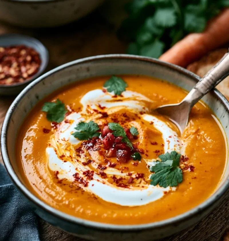 Zuppa di carote arrostite con tocco di harissa e yogurt
