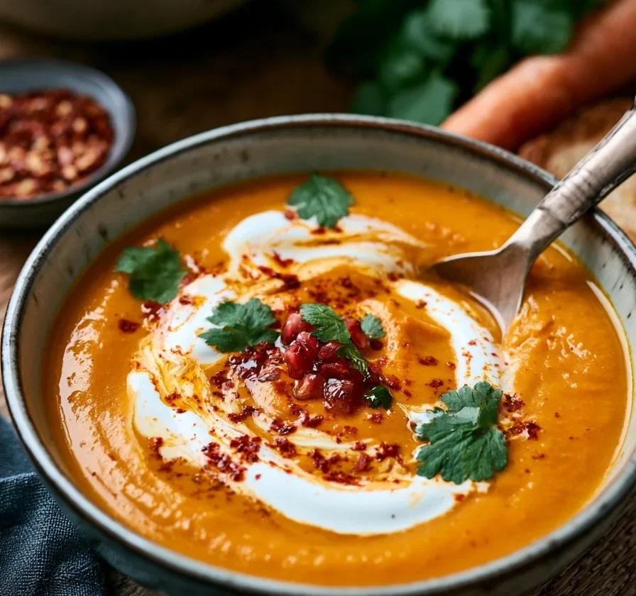 Zuppa di carote arrostite con tocco di harissa e yogurt