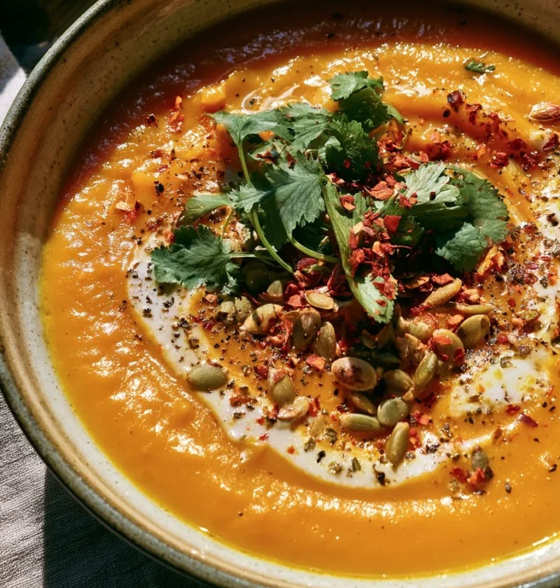 Zuppa di curry con zucca butternut e cocco in una ciotola