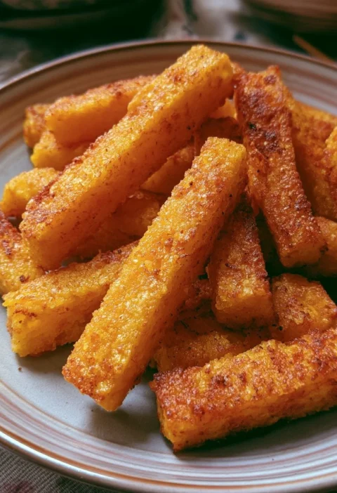 Bastoncini di polenta croccanti al forno, gustosa ricetta italiana.