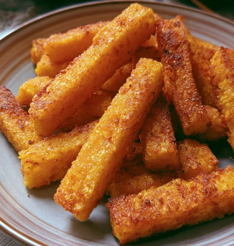 Bastoncini di polenta croccanti al forno, gustosa ricetta italiana.
