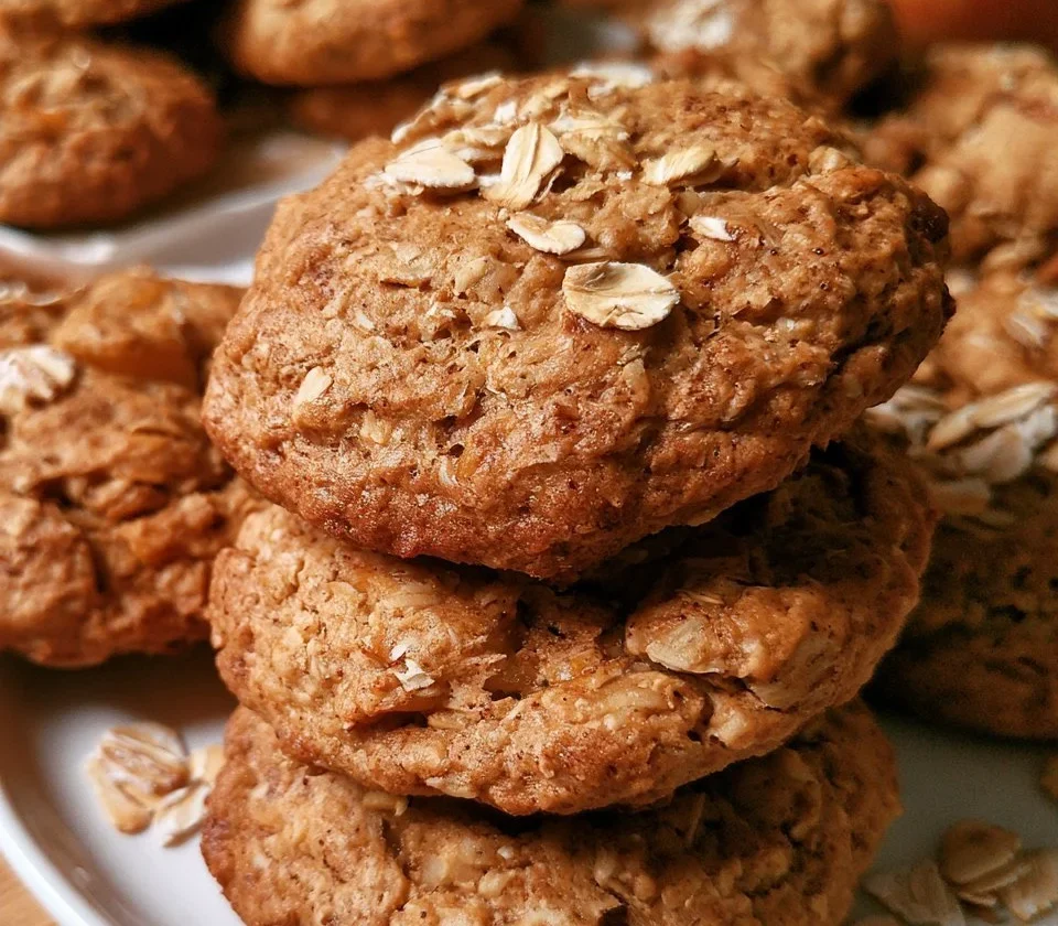 Biscotti avena, mela e cannella appena sfornati in un piatto di ceramica.