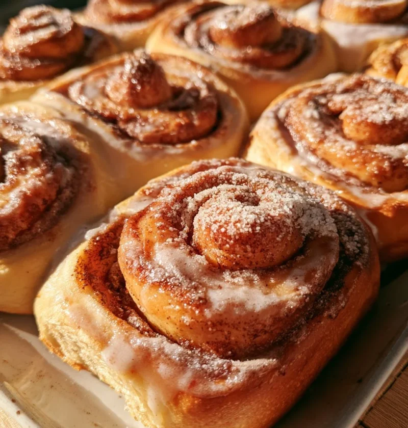 Cinnamon rolls di mele freschi e profumati su un piatto bianco.