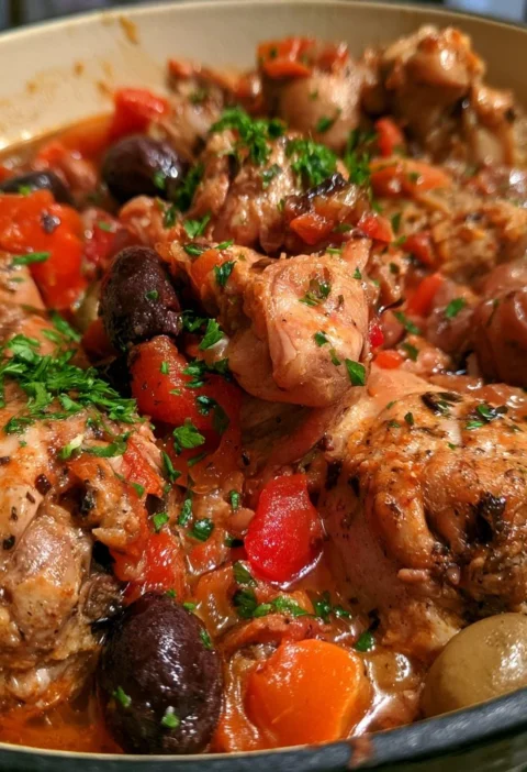Coniglio in umido con olive e uva, un piatto tradizionale italiano
