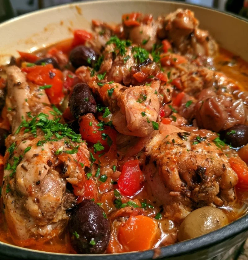 Coniglio in umido con olive e uva, un piatto tradizionale italiano