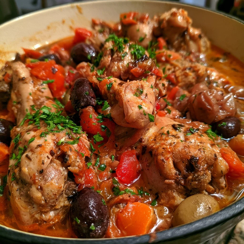 Coniglio in umido con olive e uva, un piatto tradizionale italiano