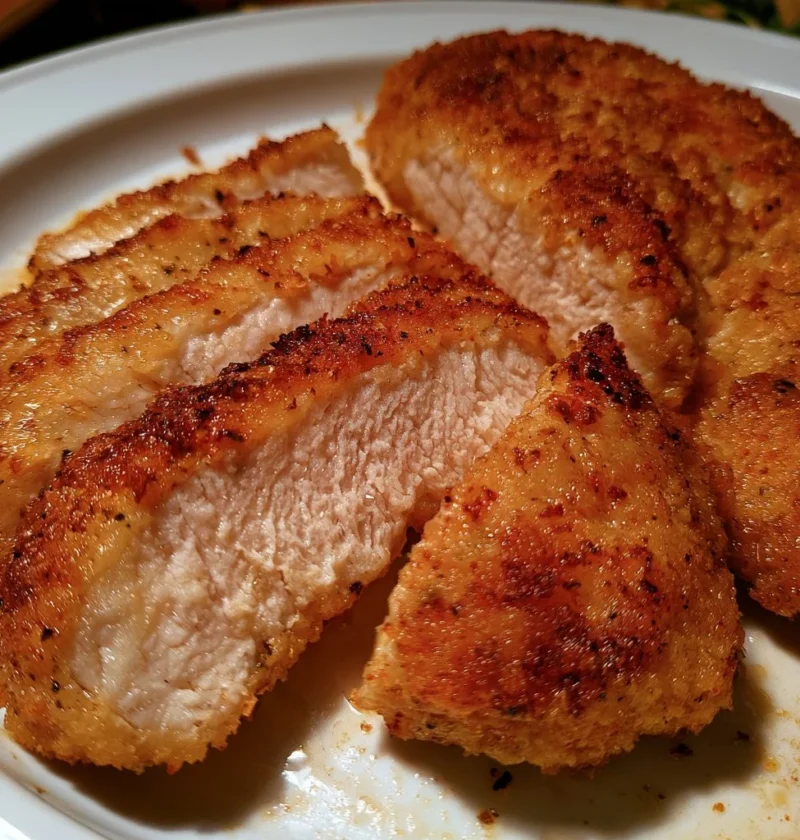 Un piatto di cotoletta alla milanese servito con contorni freschi.