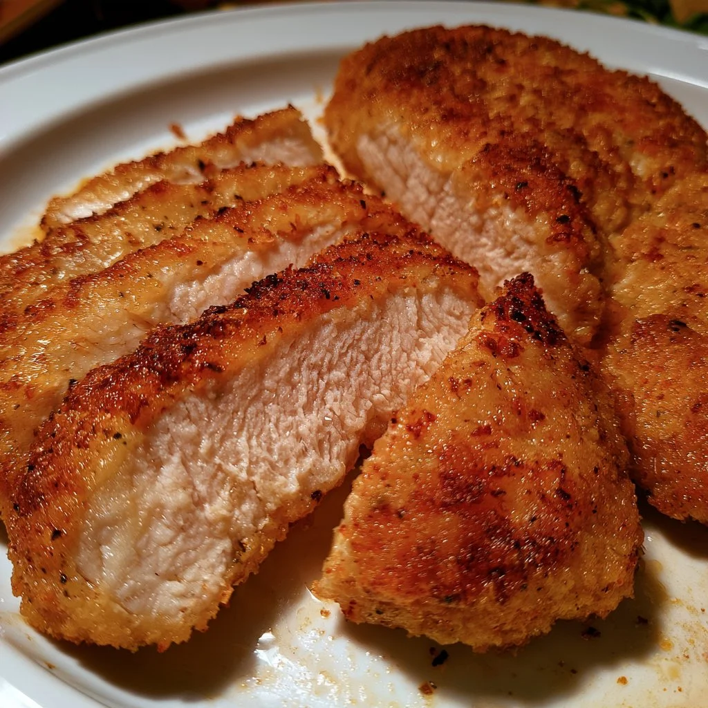 Un piatto di cotoletta alla milanese servito con contorni freschi.