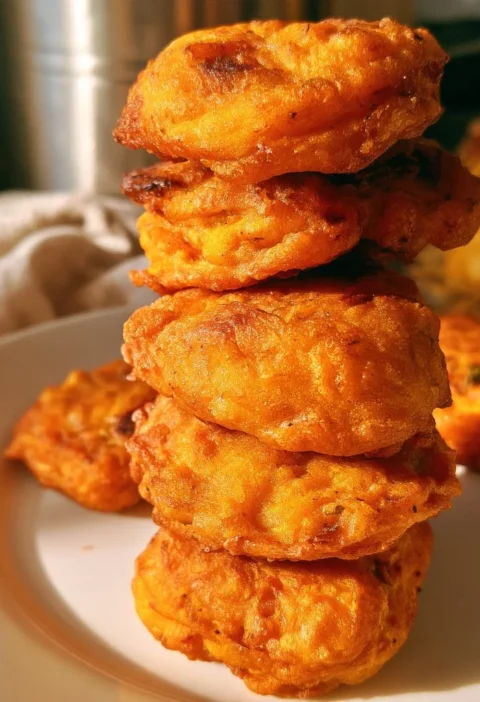 Frittelle di zucca salate servite su un piatto bianco
