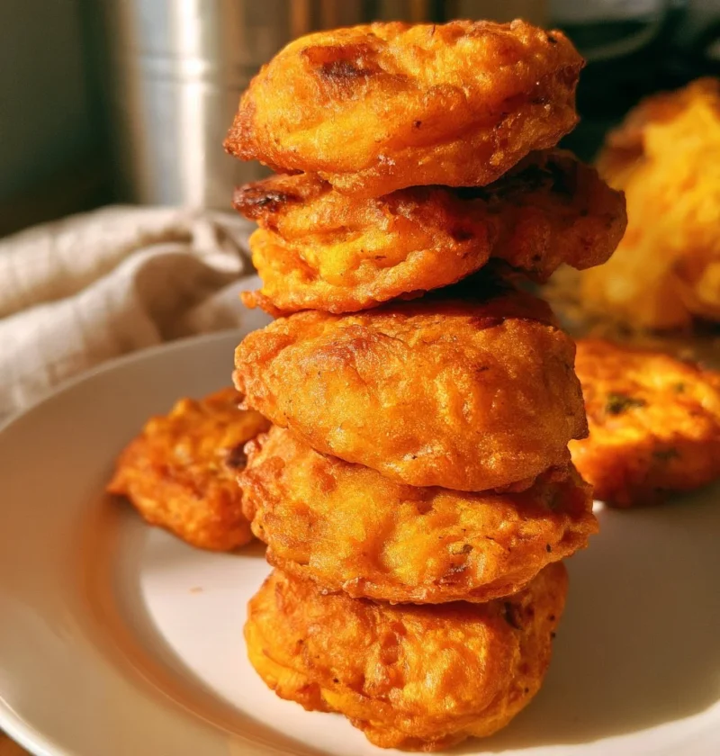 Frittelle di zucca salate servite su un piatto bianco