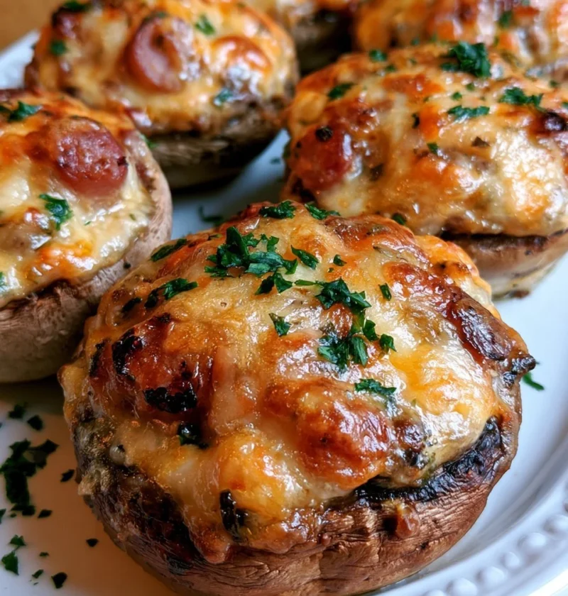 Funghi ripieni gratinati con salsiccia, un delizioso piatto italiano