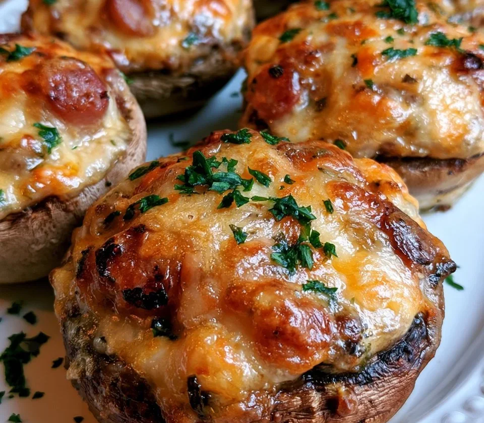 Funghi ripieni gratinati con salsiccia, un delizioso piatto italiano