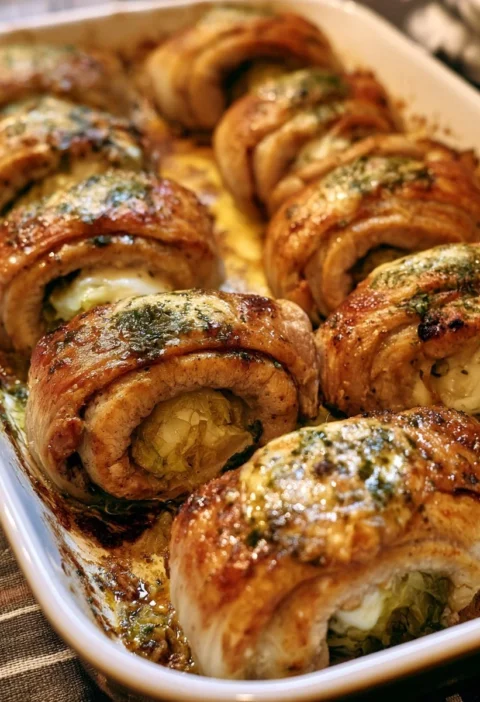 Involtini di maiale ripieni di verza e provola, piatto delizioso italiano