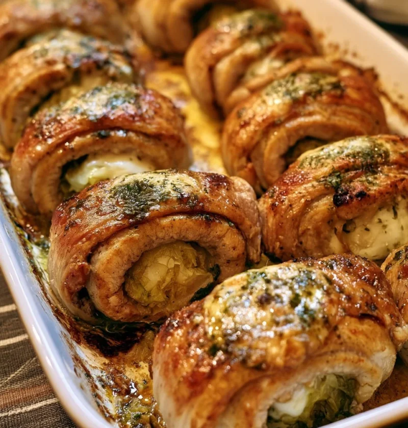 Involtini di maiale ripieni di verza e provola, piatto delizioso italiano