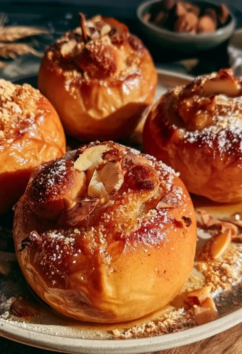 Mele al forno ripiene di amaretti e mandorle, un dolce tradizionale italiano.