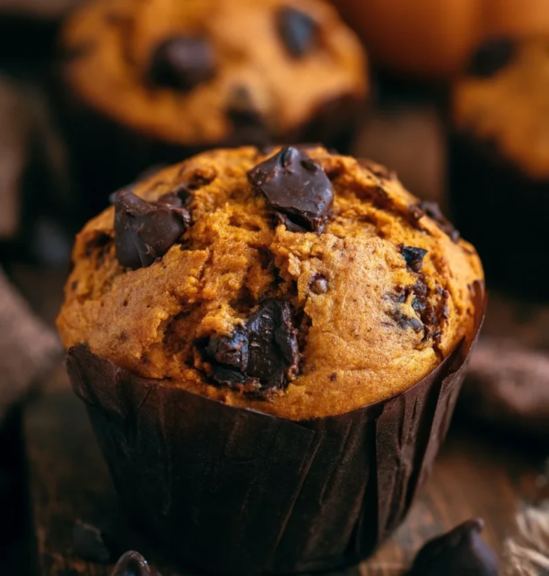 Muffin alla zucca con gocce di cioccolato su un piatto