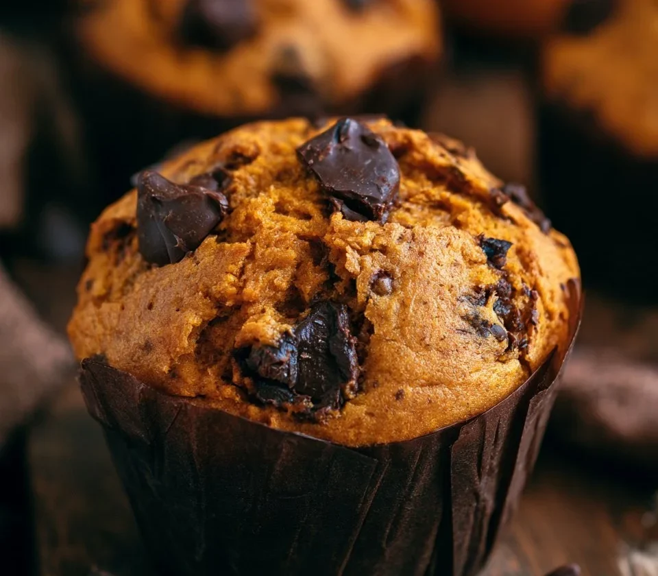 Muffin alla zucca con gocce di cioccolato su un piatto