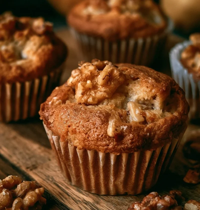 Muffin con mele, yogurt e noci freschi e appetitosi