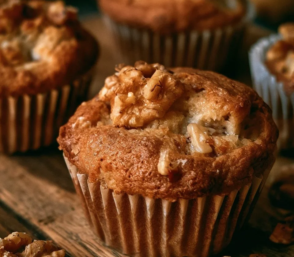 Muffin con mele, yogurt e noci freschi e appetitosi