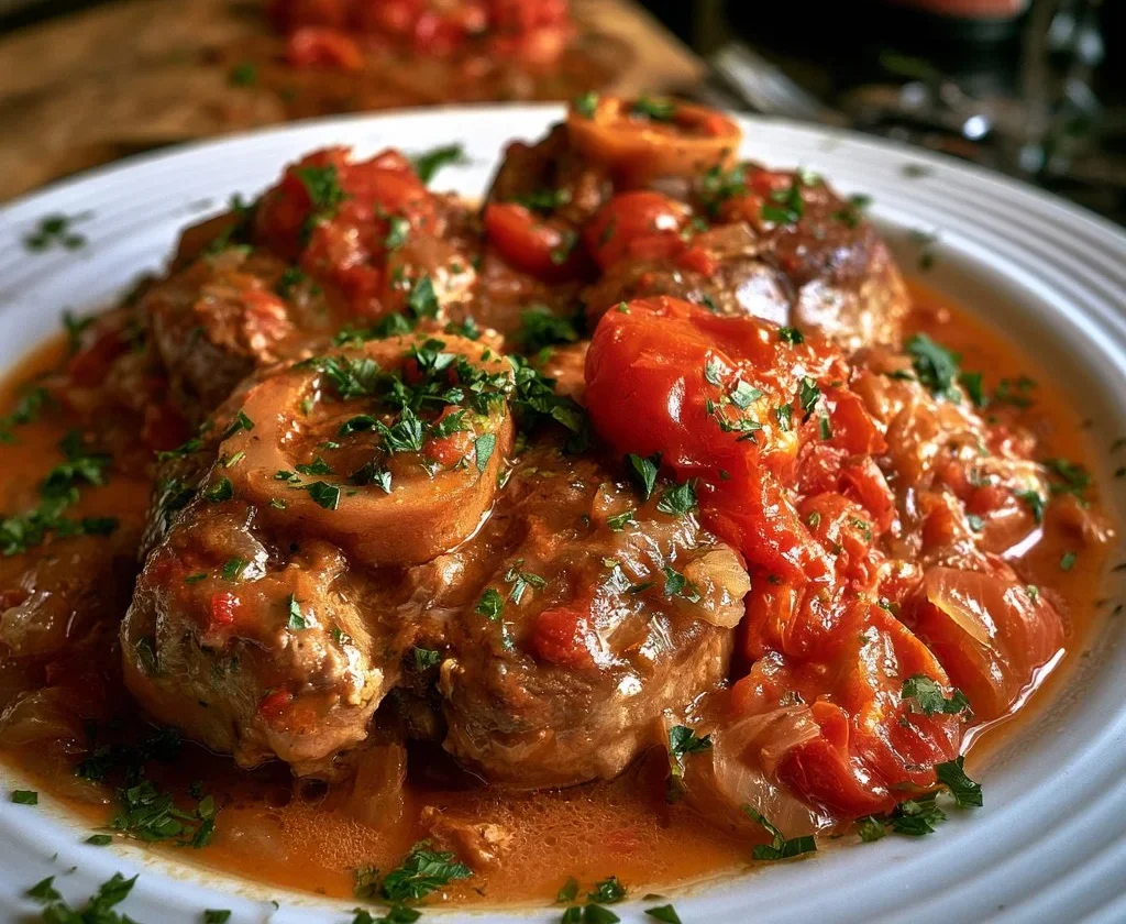 Ossobuco alla milanese servito con gremolata su un piatto elegante