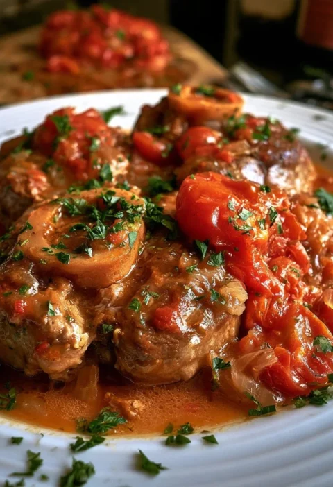 Ossobuco alla milanese servito con gremolata su un piatto elegante