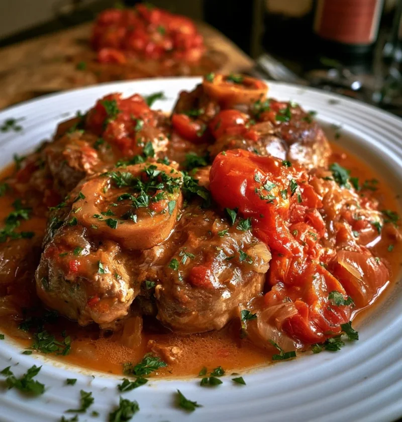 Ossobuco alla milanese servito con gremolata su un piatto elegante