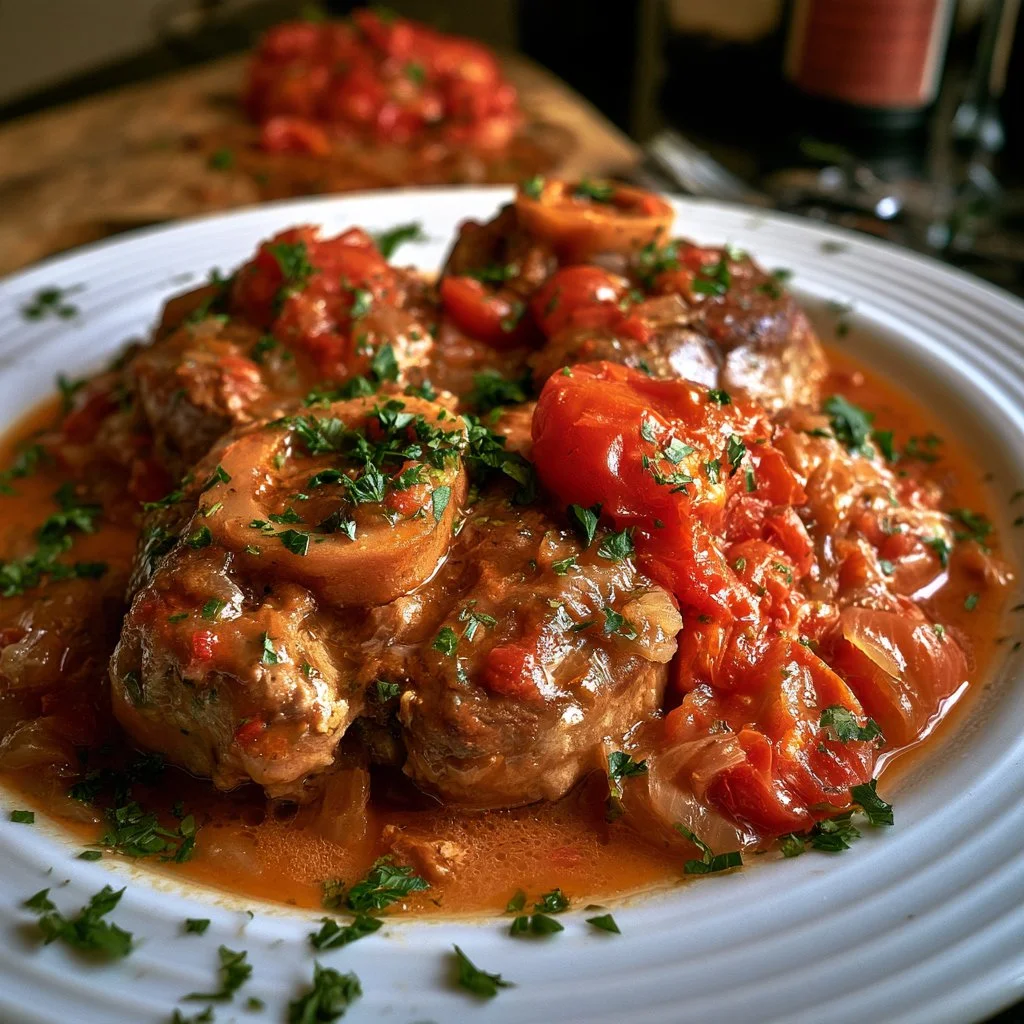Ossobuco alla milanese servito con gremolata su un piatto elegante