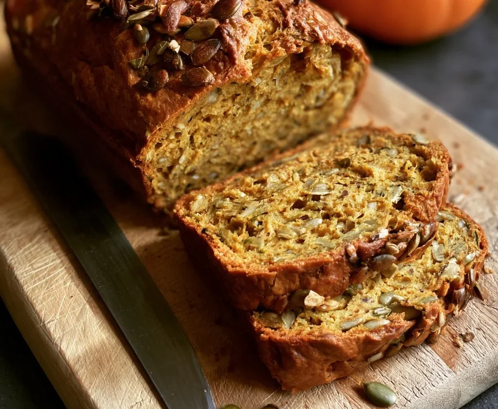 Pane alla zucca e semi appena sfornato