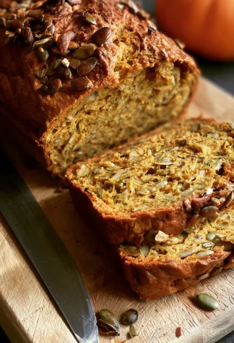 Pane alla zucca e semi appena sfornato