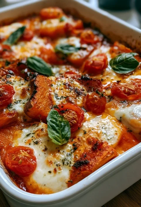 Parmigiana di zucca con mozzarella e pomodoro pronta da servire
