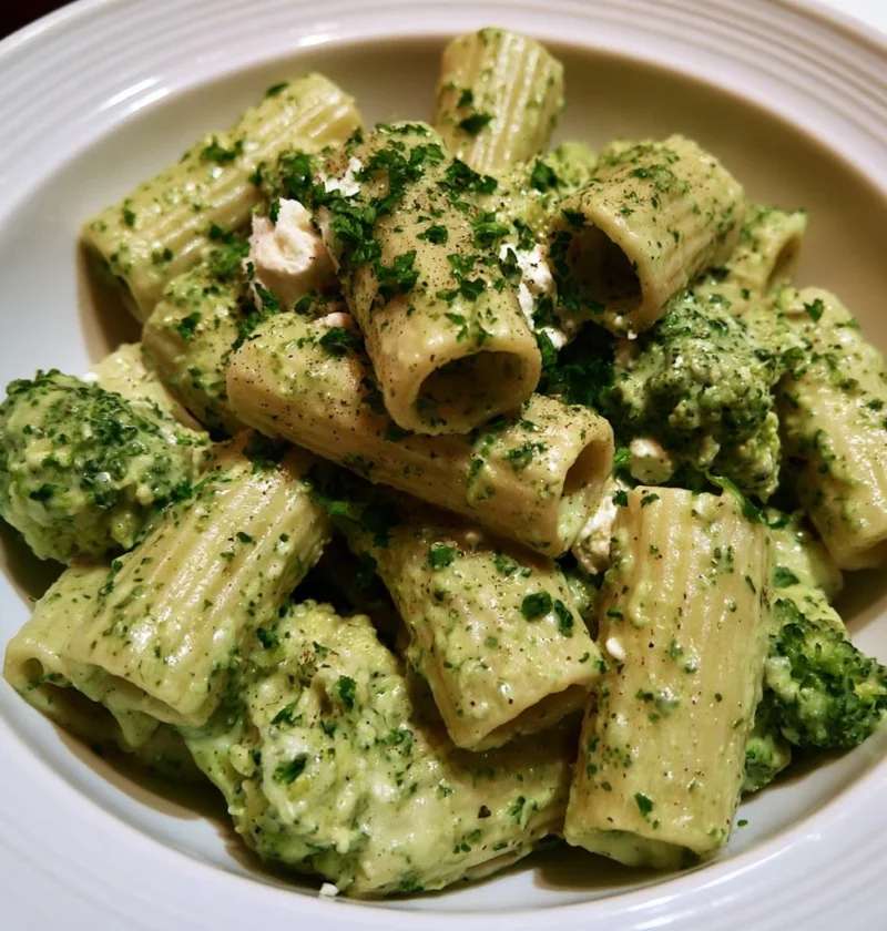 Pasta alla crema di broccoli e ricotta in un piatto elegante