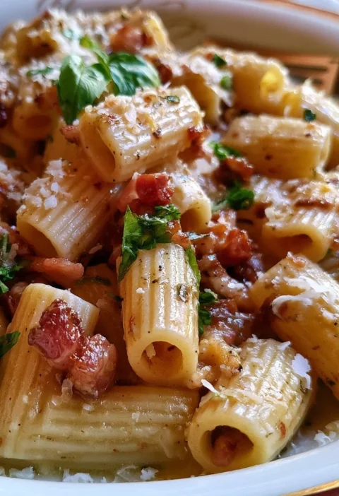 Pasta alla gricia preparata con guanciale e pecorino romano