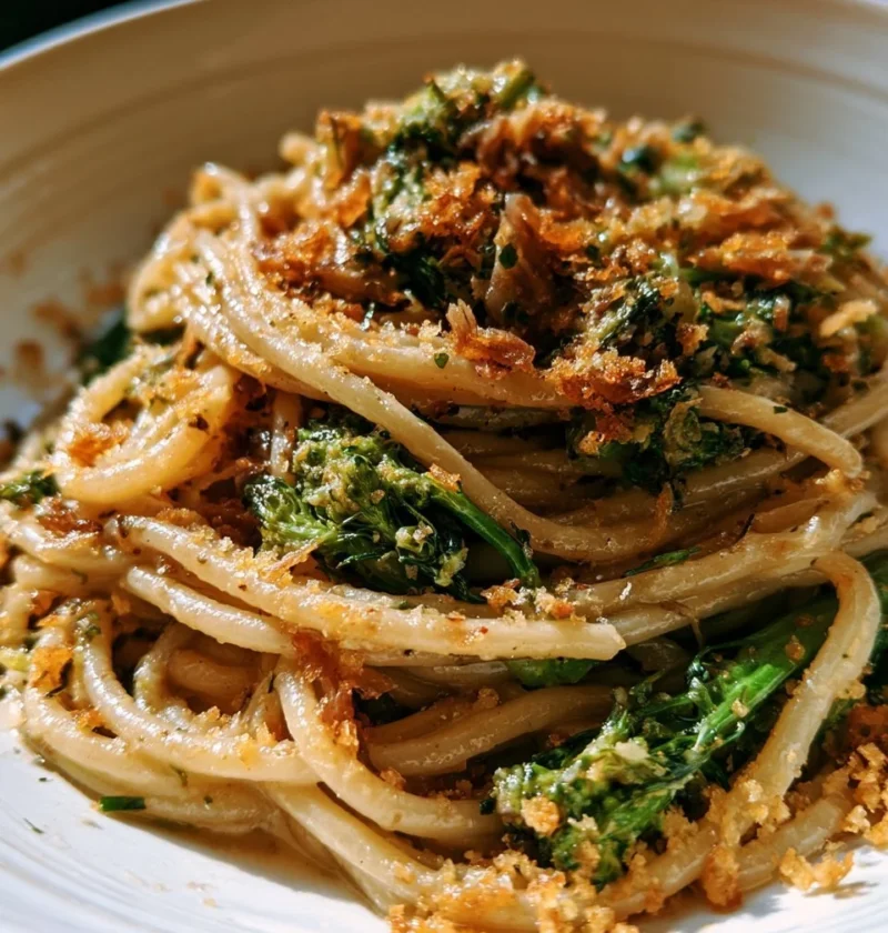 Pasta con broccoli, acciughe e pangrattato - un piatto italiano saporito