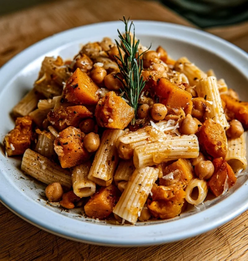 Pasta e ceci con rosmarino e zucca, piatto tipico italiano gustoso e salutare