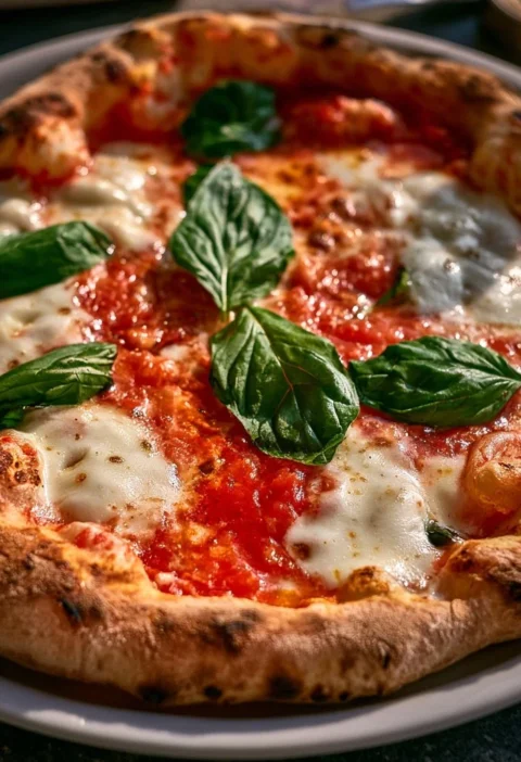 Una deliziosa Pizza Napoletana con pomodoro fresco e basilico