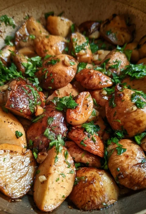 Porcini trifolati con aglio e prezzemolo in un piatto delizioso