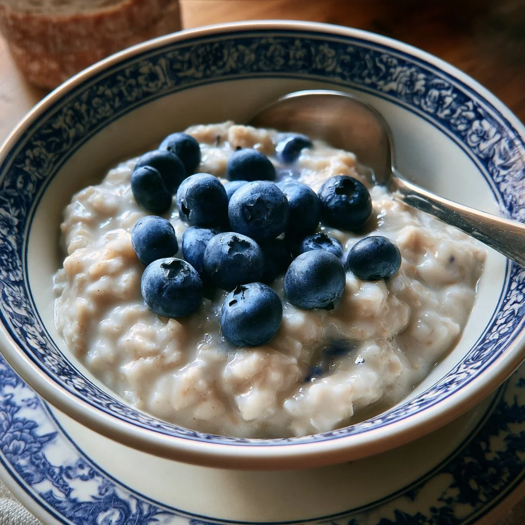 Porridge classico servito in una ciotola con frutta fresca.