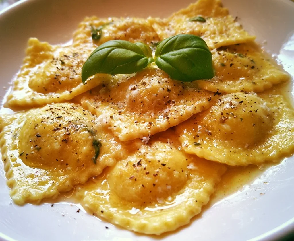 Ravioli ricotta e spinaci con salsa fresca, piatto italiano delizioso