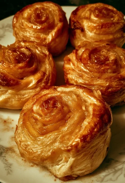 Rose di sfoglia alle mele e cannella pronte da servire, dolci e invitanti.