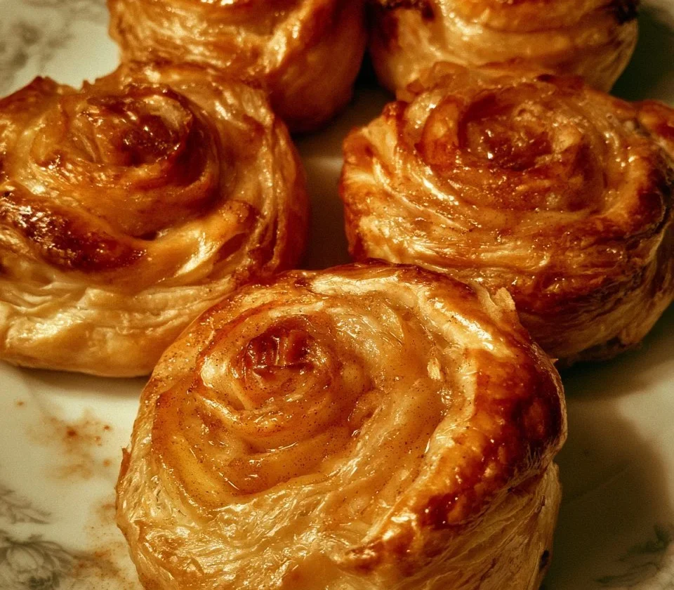 Rose di sfoglia alle mele e cannella pronte da servire, dolci e invitanti.