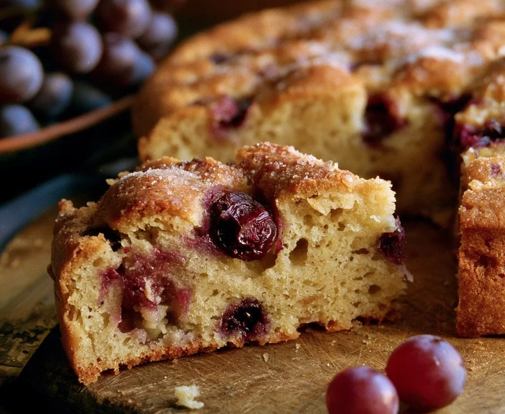 Schiacciata toscana con l'uva appena sfornata