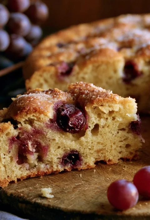 Schiacciata toscana con l'uva appena sfornata