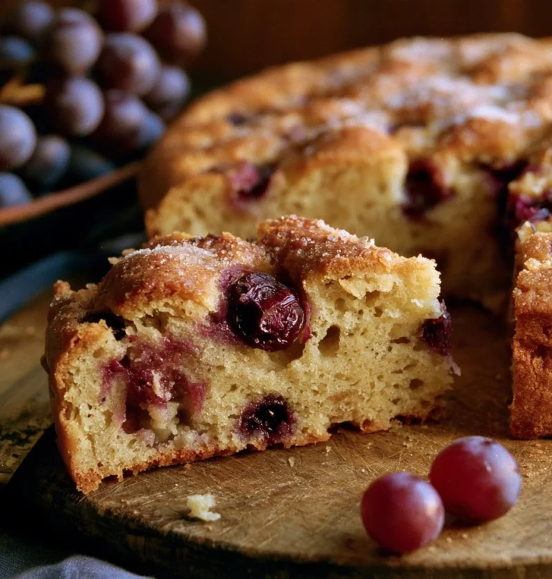 Schiacciata toscana con l'uva appena sfornata